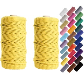 Macrame Cord Binwat Thick Natual Cotton Cord Yarn Macrame Rope Cord Cotton Rope for Wall Hangings, Plant Hangers, DIY Crafts, Home Decorations, Gift Wrapping 3mm x 100m (2pcs Yellow)