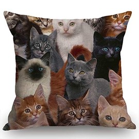 Swono Cats Galore Throw Pillow Cover White Black Brown Cats Cotton Linen Decorative Pillow Case Cushion Cover Home Sofa Decor 18x18 Inch Pillow Cover