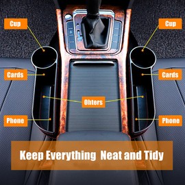 Car Seat Gap Filler Organizer Between Front seat car Organizer and Storage Box, Auto Premium PU Leather Console with Cup Holder, Car Pocket for Interior Essentials (for Driver Side)