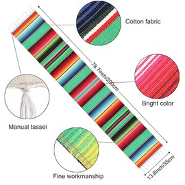 Mexican Table Runner with Place Mats(8 Pcs), Mexican Serape Assorted Place Mats Mexican Party Wedding Decorations, Fringe Serape Blanket Table Runner 14 x 84 inch (Green Table Runner + 8 Placemats)