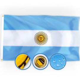 XIFAN Premium Nylon Argentina Argentinian Flag 3x5 Outdoor, Double Sided Embroidered Image, Heavy Duty 210D Nylon Argentinian National Country Flags, with Sewn Stripes/4 Stitch Hemming/Brass Grommets