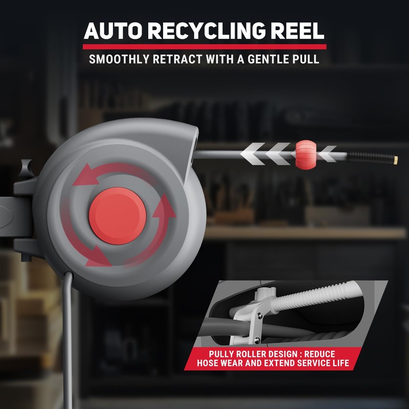 50 Ft Retractable Air Hose Reel, 3/8 In Auto Rewind