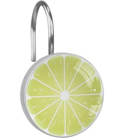 Green Lemon Decorative Shower Curtain Hook Rings 12 Pack Shower Curtain Hooks Fruit Anti-Rust Bathroom Curtain Rings