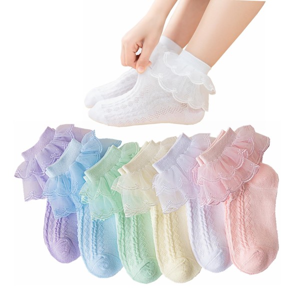 WBZOTSS Toddler Girls' Frilly Ankle Socks, White, Absorbent and Breathable,
