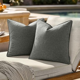 EMEMA Pack of 2 Decorative Outdoor Waterproof Throw Pillow Covers 18x18 Inch Solid Broadside Soft Outside Pillowcase Classic Cushion Cases for Patio Furniture Sunbrella for Balcony Decor Dark Gray