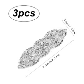 SAVITA 3 Pcs Rhinestone Appliques, 3.74x1.2 Inch Rhinestone Iron on Patches, Bling Crystal Applique, Wedding Appliques for Bride Clothes Belt Dress (Silver)