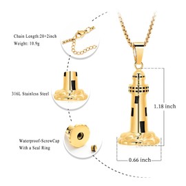 Urn Necklace for Ashes Men's Cremation Jewelry Lighthouse Memorial Urn Necklace For Loves One Ashes Holder with Filling Kits(Gold)