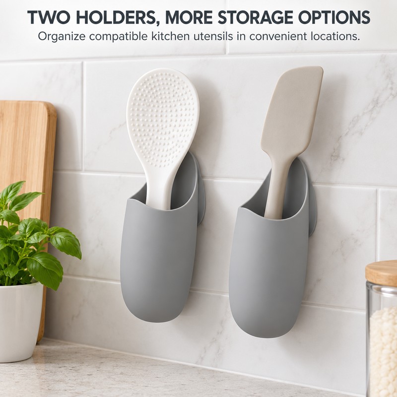 2-Pack Self-Adhesive Silicone Rice Paddle Holders – Wall-Mounted Kitchen Utensil