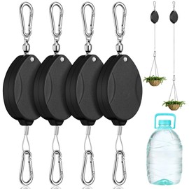 Leinuosen 4 Pack 2025 Upgraded Plant Pulleys for Hanging Plants Heavy Duty Retractable Plant Hanger, 304 Stainless Steel Rope Adjustable Climbing Hook for Garden Baskets Pots, Birds Feeder(Black)