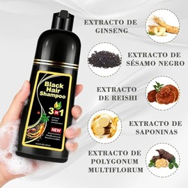 shampoo con tinte 3 en 1,Champú Colorante para Teñir el Cabello,hair dye shampoo para Cubrir Canas Negro,Fórmula con Ingredientes Herbales,Sin Amoniac