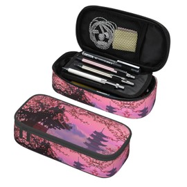 Japanese Cherry Blossoms And Mount Fuji Large Pencil Case, Pencil Pouch With Zipper Compartments Stationery Pencil Bag For Kids Teens Students School Supplies