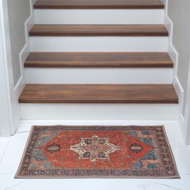 GIONARA Boho Turkish Mini Rug 2x3 Doormat Size – Washable Vintage Small Rug for Kitchen, Entryway, Bathroom, Bedroom – Non-Slip, Foldable Turkish Indoor Use