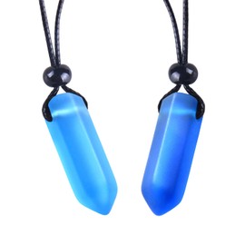 Couples Gifts - Crystal Point Pendants - Sea Glass Necklaces - Cute and Trendy Wand Jewelry - Meditation and Positive Vibes Amulets - Spiritual Energy Talismans - Adjustable Cord - Ocean & Cool Blue