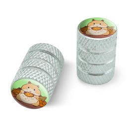Hamster Eating Stash of Food Motorcycle Bicycle Bike Tire Rim Wheel Aluminum Valve Stem Caps