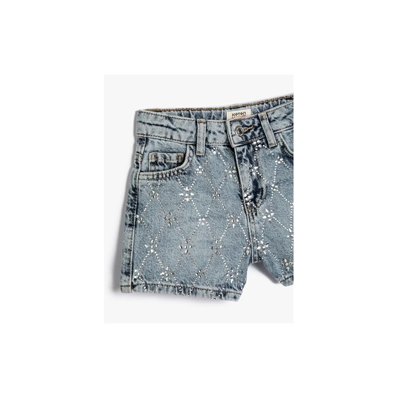 Koton Girls's Extra Mini Slim Cut Gleamy Embroidered Cotton Shorts,