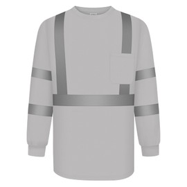 TCCFCCT High Visibility Shirts for Men Women Class 3 Hi Vis Long Sleeve Shirts for Men Construction, Reflective Safety Work Shirts, Meet ANSI, LC-Light Gray L