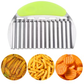 JAYVAR Large Crinkle Cutter French Fry Cutter, Large Wave Slicer Potato Wavy Chopper, Stainless Steel Vegetable Crinkle Cutting Onion Chopping Tool with Handle for Cucumber, Kitchen Dicer Gadgets