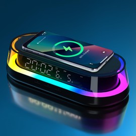 DESGNT Nachttischlampe mit Ladefunktion,LED Lichtwecker Tischlampe Touch Dimmbar mit 2 Helligkeitsstufen,RGB Nachtlicht mit 15W Wireless Charger,wecker mit licht für Schlafzimmer Wohnzimmer Büro