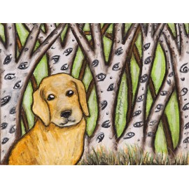 GOLDEN RETRIEVER Haunted Forest Dog Art 5 x 7 Signed Print by Artist KSams
