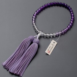 [Butsudanya Takita Shoten] Kyoto Prayer Beads, Women's, Purple Crystal, Gradient, 0.3 inch (7 mm) Ball, Pure Silk Head Bassel, With Prayer Bag, Can Be Used in All Sects, Certificate Included