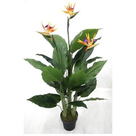 AMERIQUE 4.5 Feet Tropical Paradise Bird Artificial Tree with 33 Leaves and 3 Flower Sprays, Pre-Potted with Nursery Pot, Real Touch Tech., Green and Orange