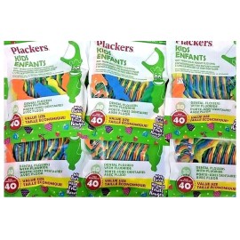 6 x 40ct Plackers Kids Enfants Dental Flossers with Fluoride Mixed Berry