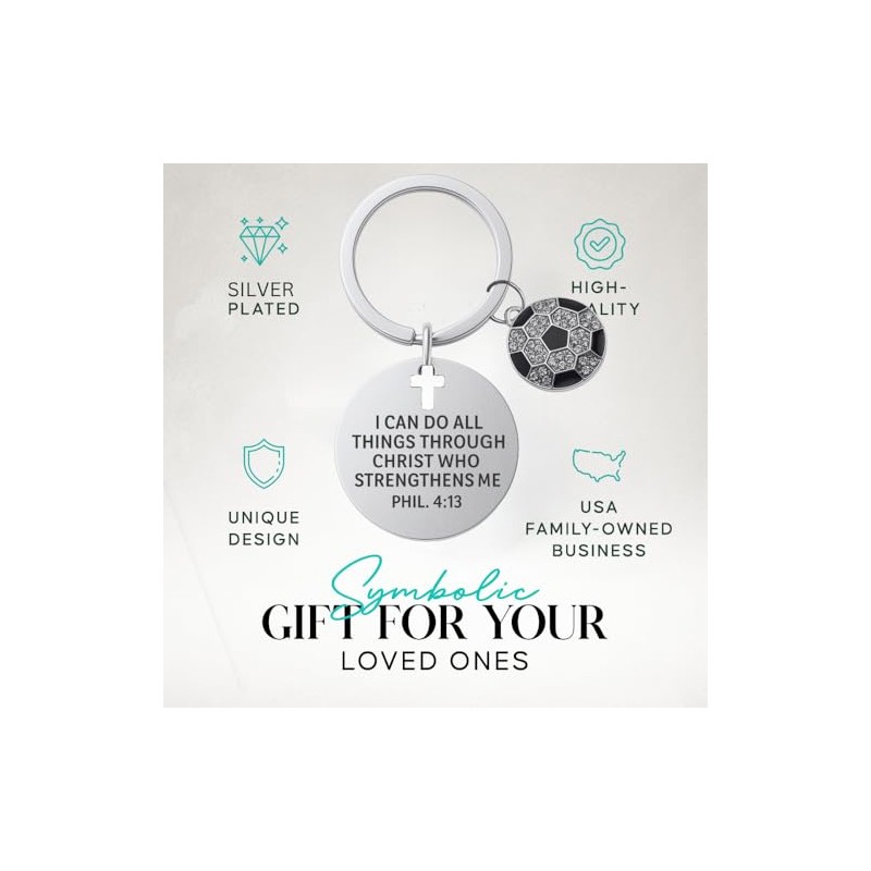 Christian Soccer Keychain with Philippians 4:13 Verse