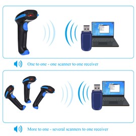 WoneNice 2.4G Wireless Barcode Scanner – 1D Handheld Cordless Barcode Reader for Retail, Warehouse, Inventory – 100ft Range, Plug & Play – Compatible with Windows, Linux, POS (Blue)