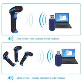 WoneNice 2.4G Wireless Barcode Scanner – 1D Handheld Cordless Barcode Reader for Retail, Warehouse, Inventory – 100ft Range, Plug & Play – Compatible with Windows, Linux, POS (Blue)