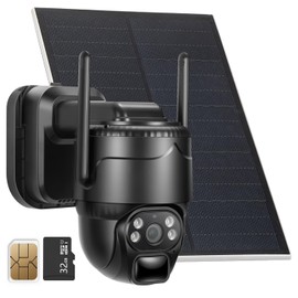 4G LTE Cellular Solar Security Camera Wireless Outdoor, No WiFi Solar Powered Camera, 360° Live View, 2K Color Night Vision, PIR Motion Sensor, 2 Way Talk, Built in SIM Card