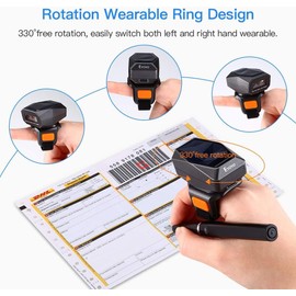 Eyoyo Wearable Finger Ring Barcode Scanner, 3-in-1 Mini USB Wired & 2.4G Wireless & Bluetooth Scanner, Image 1D QR Bar Code Reader PDF417 Data Matrix Screen Scan Kompatibel mit Smartphone PC