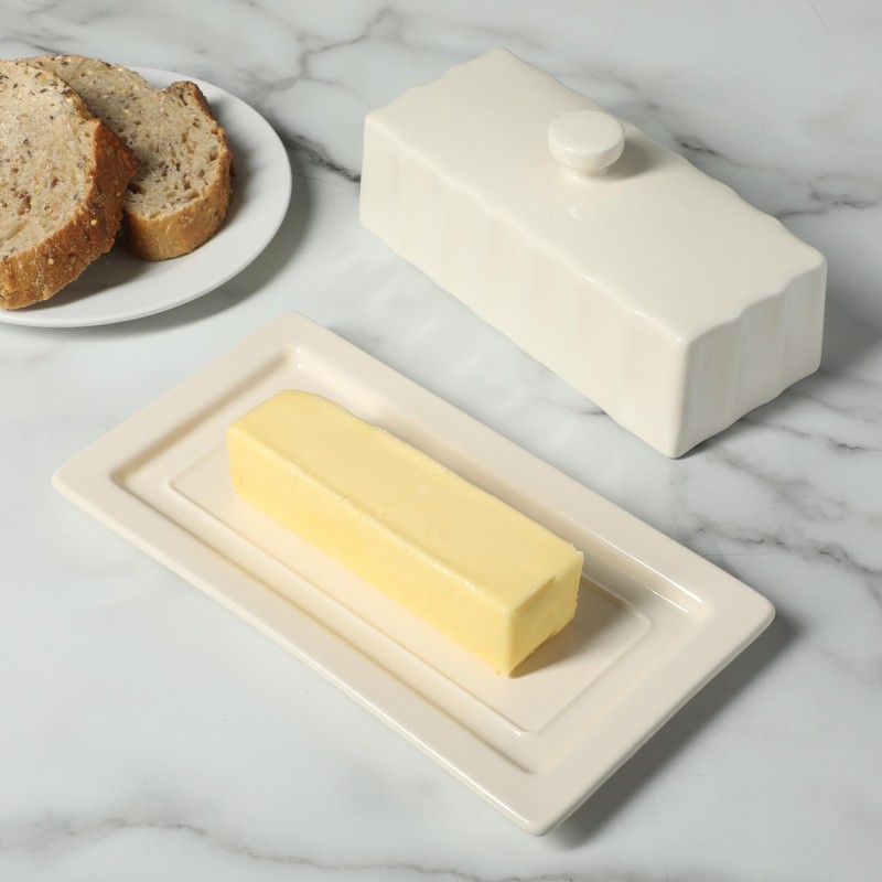 Martha Stewart Broadbrook Stoneware Butter Dish with Lid, Rectangular Covered