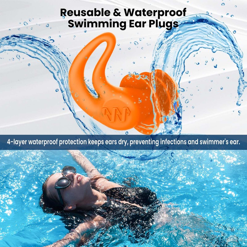 Swimming Ear Plugs for Adults Kids, 4 Pairs Silicone Earplugs