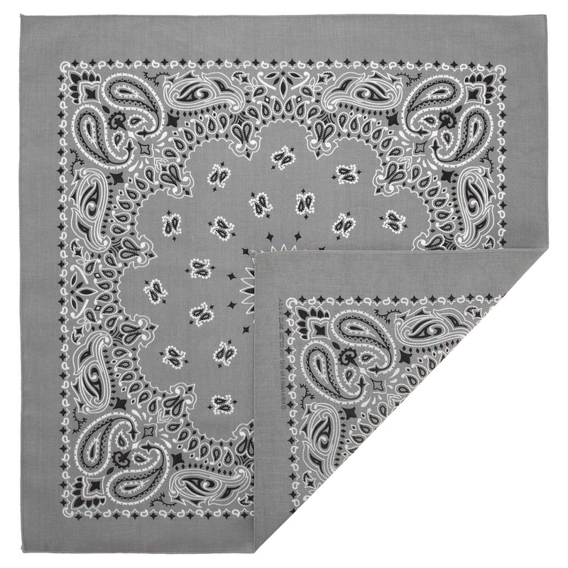 American Made Silver/Light Gray Western Paisley Bandana - Single Piece
