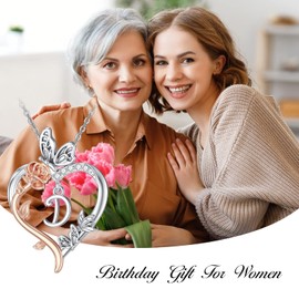 TOUPOP Gifts for Her Rose Heart Necklace Initial D Letter Necklace 925 Sterling Silver Butterfly Heart Pendant Necklace Anniversary Birthday Christmas Jewelry Gifts for Women Her Wife Girlfriend