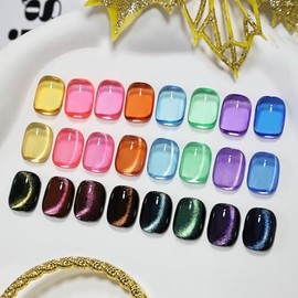 JODSONE Candy Jelly Gel Nail Polish 9 Colors Set(Coarse Magnetic Powder Versatile Cat Eye & Base Coat and Top Coat Magnetic Stick) Sweet Dreamy Suitable for all Seasons