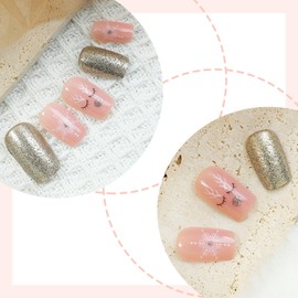 Christmas Press on Nails Medium Square Fake Nails Nude False Nails with Designs White Snowflake Winter Glitter Glossy Full Cover Glue on Nails Xmas Acrylic Nails for Women Girls 24 Pcs