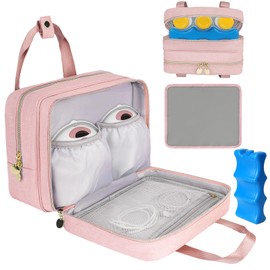 Wearable Breast Pump Bag with Cooler Compartment Compatible with Momcozy M5/S12 Pro, Elvie & Medela Pump, Carrying Case with a Ice Pack & Waterproof Mat for Breast Pump and Accessories,Pink