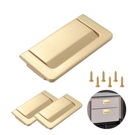 Thatyro 3 Packs 2.9" Invisible Drawer Flush Pull Handle with Screws, Zinc Alloy Concealed Flush Ring Pull, Hidden Recessed Furniture Grip Hardware for Cabinets Closets Cupboard Door (Golden)