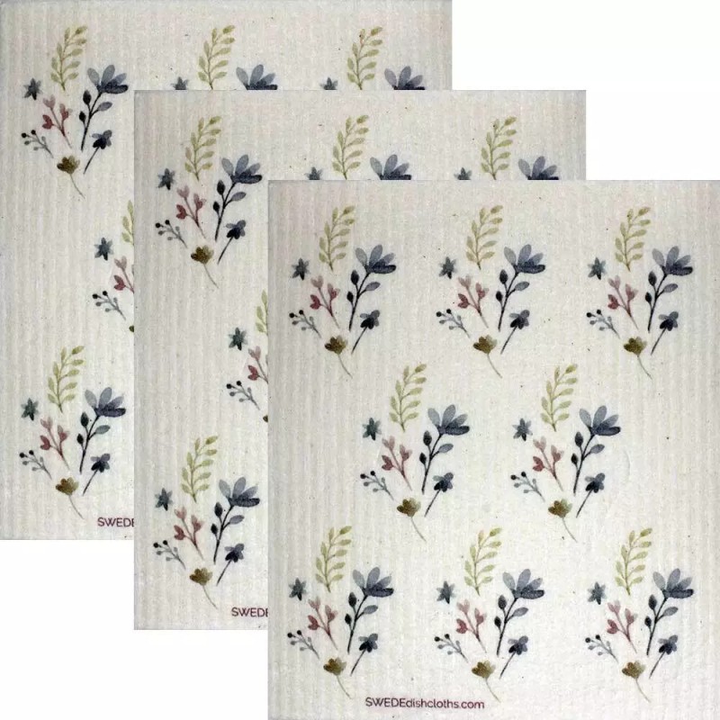 SwedeDishcloths Swedish Dishcloths Purple Flowers Pattern Set of 3 cloths