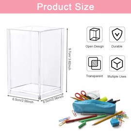 YAANBUNB Pack of 3 Pen Holder Desk Transparent Plastic Brush Holder Transparent 10 x 6.5 x 6.5 cm Pen Holder Clear Plastic Square Pen Holder for Eyeliner Make Up Office Home
