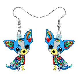 SHIGIE Acrylic Lovely Cartoon Chihuahua Dog Earrings Lightweight Dangle Puppy Animals Funny Gifts For Women Pet Lovers Charms (Blue)