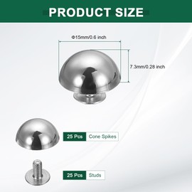 sourcing map 25 Pcs Round Studs Rivets, 15mm Metal Spikes and Studs Decoration Screw Back Studs for Leather Bags Belt Clothes Shoes Purse Supplies DIY Craft Making, Silver