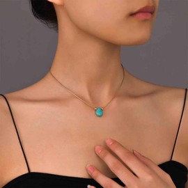 Aneneiceera Vintage Teardrop Turquoise Necklace Water Drop Turquoise Pendant Necklace Gold Round Snake Chain Necklace Boho Rice Pearl Necklace Jewellery for Women, Zinc