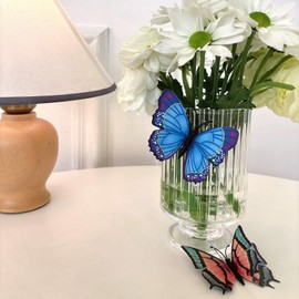 Transparent Acrylic Vase, Acrylic Circular Butterfly Vase,，Art Deco ，Decoration of Consoles and Various Desktops，House Warming Gifts (Round Clear)