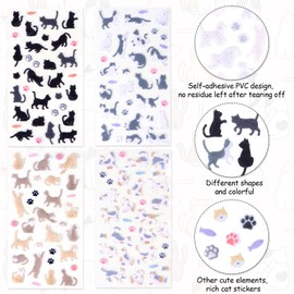 Felt Stickers with Cats, 4 Sheets Cat Foam Stickers, 3D Stickers, Puffy Stickers, Foam Stickers for Crafts, Stereo Decorative Stickers for Scrapbooking, Photo Album, Gifts, Crafts