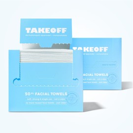 TAKEOFF Toallas faciales Takeoff, 25 x 30 cm, XL, desechables y compostables, toallitas desmaquillantes secas ultrasuaves, toalla facial gruesa con doble textura para todo tipo de piel.