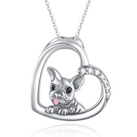 Midir&Etain Französische Bulldogge Halskette 925 Sterling Silber Niedliches Tier Hund Anhänger Halskette Französische Bulldogge Schmuck Geschenke für Frauen Mädchen Tierliebhaber