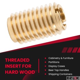 E-Z LOK Knife Threaded Insert for Hard-Wood, Brass Thread Inserts, 1/4-20 Internal Threads, 0.75" Length Pack of 10