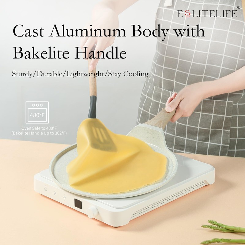 ESLITE LIFE 9.5 Inch Crepe Pan with Spreader, Nonstick Ceramic